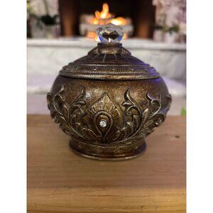 Ornate Bombay Decorative Jar With Lid & Crystal Accent